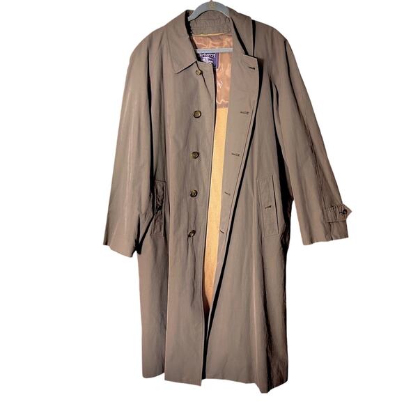 Burberry’s Mens Trench Coat 42L Taupe Vintage Removable 100% Wool Lining- Read